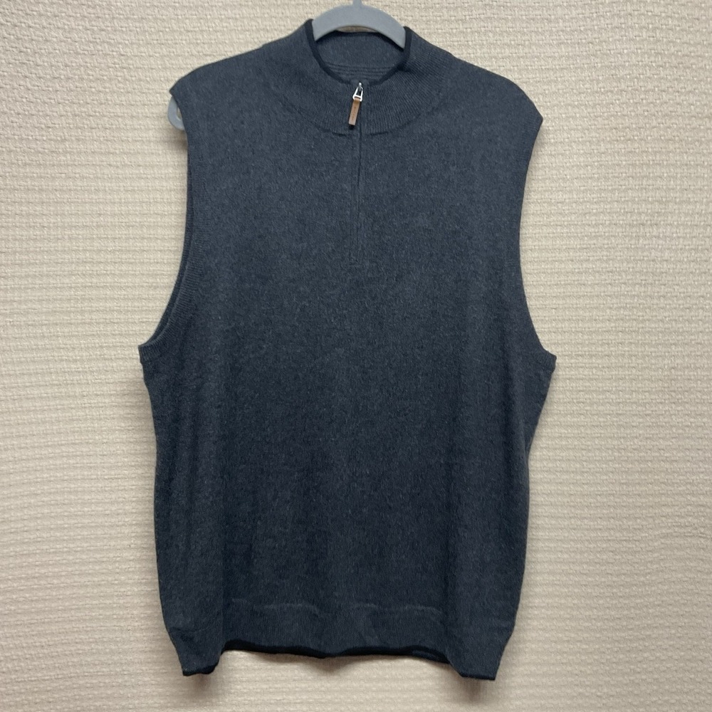 John W Nordstrom Italian 100% Cashmere Vest Men's XL Gray Quarter‎ Zip Luxury